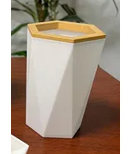 BICCHIERE PORTA SPAZZOLINI ESAGONALE GEOMETRICO BIANCO LEGNO 10837
