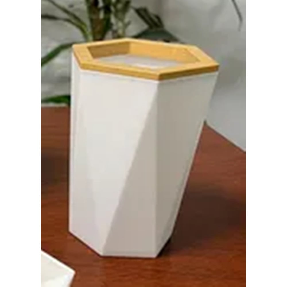 BICCHIERE PORTA SPAZZOLINI ESAGONALE GEOMETRICO BIANCO LEGNO 10837