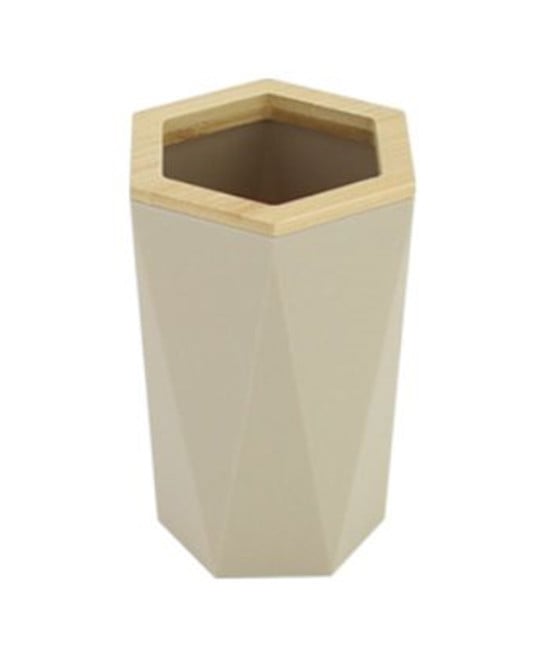 BICCHIERE PORTA SPAZZOLINI ESAGONALE GEOMETRICO BEIGE LEGNO 10842
