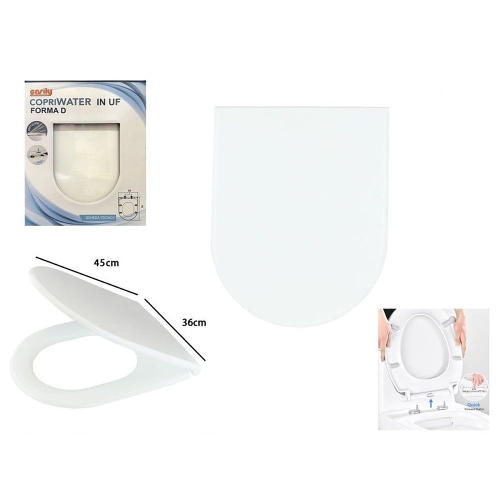 COPRIWATER UNIVERSALE SEDILE WC BIANCO BAGNO FORMA D CHIUSURA AMMORTIZZATA