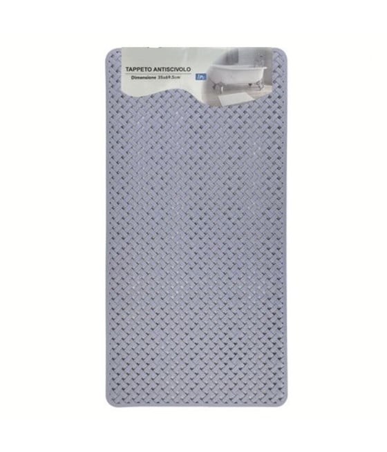 TAPPETO ANTISCIVOLO EFFETTO INTRECCIATO GRIGIO VASCA BAGNO DOCCIA 35X69.5CM