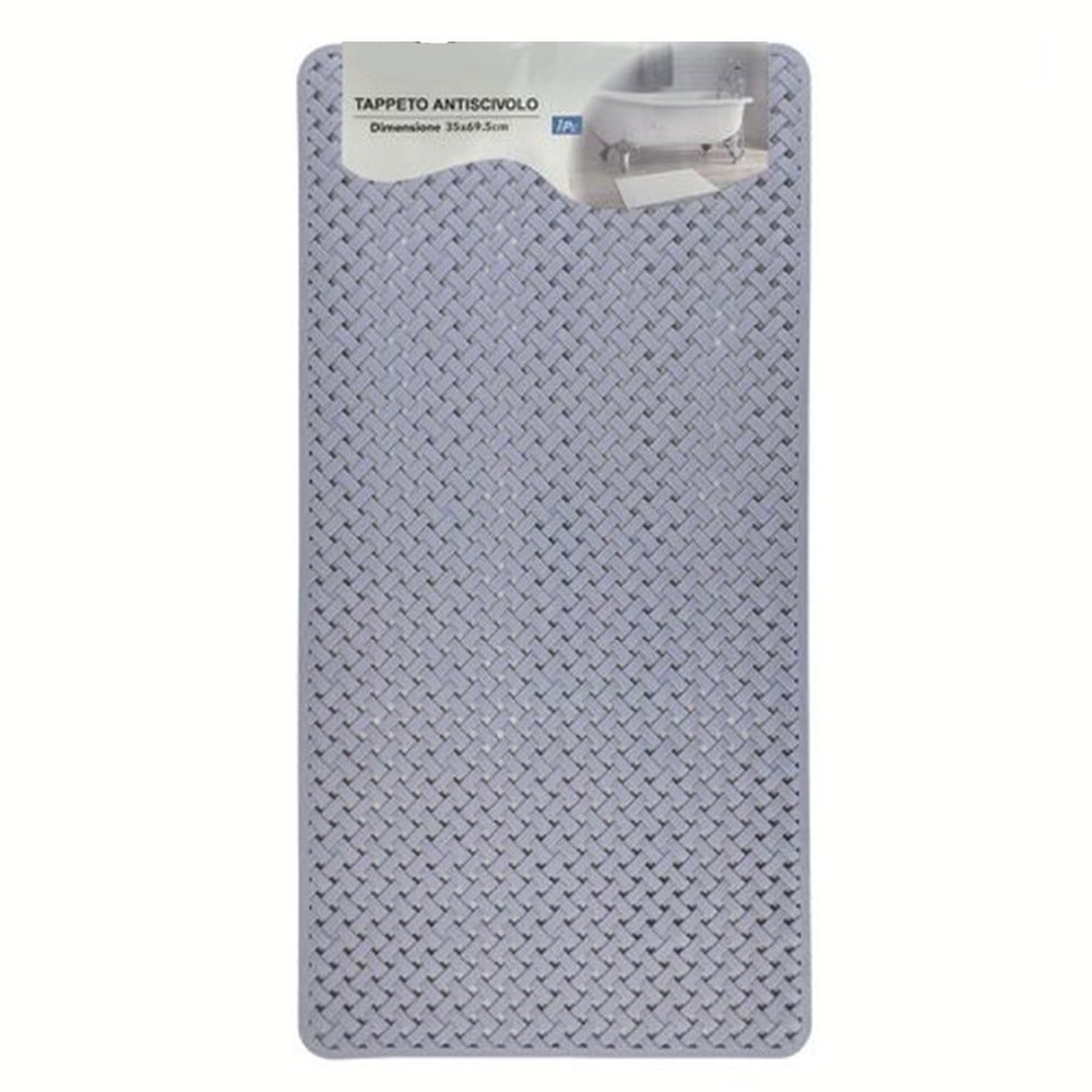 TAPPETO ANTISCIVOLO EFFETTO INTRECCIATO GRIGIO VASCA BAGNO DOCCIA 35X69.5CM