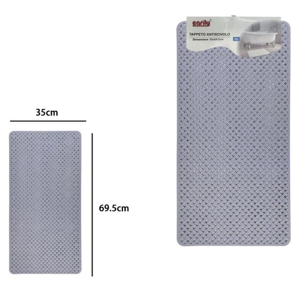 TAPPETO ANTISCIVOLO EFFETTO INTRECCIATO GRIGIO VASCA BAGNO DOCCIA 35X69.5CM