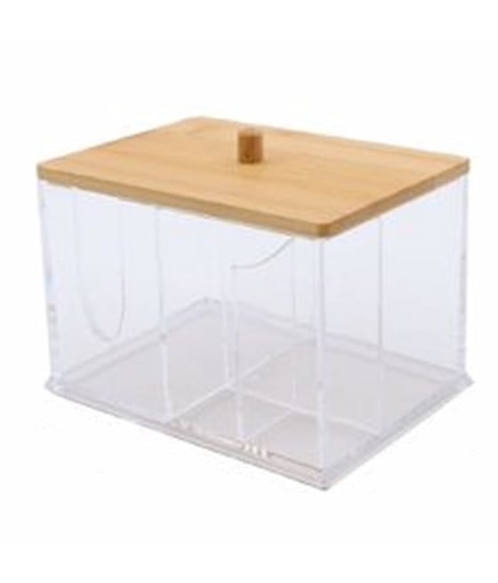 ORGANIZER COSMETICI A SCOMPARTI TRASPARENTE CON COPERCHIO LEGNO 10825