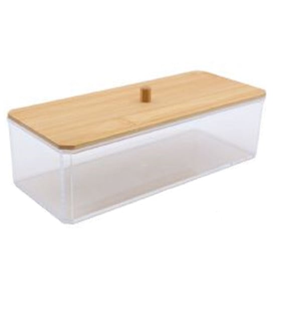 CONTENITORE ORGANIZER COSMETICI TRASPARENTE CON COPERCHIO LEGNO 10828