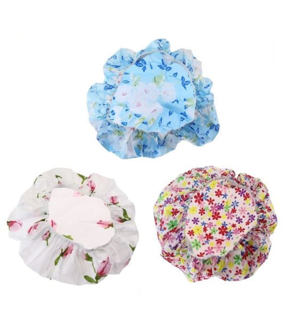 3PZ CUFFIA DOCCIA BAGNO FANTASIA FIORI COLORATI PROTEGGE CAPELLI 87178