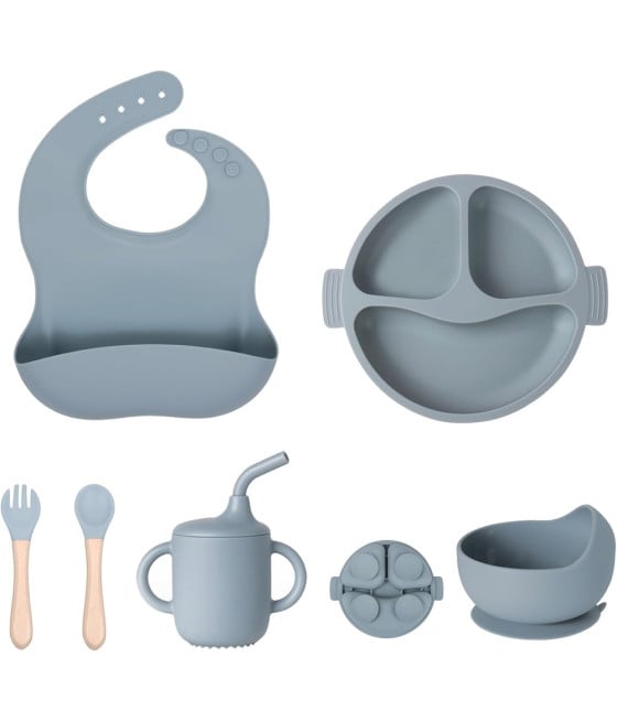 SET PAPPA BAMBINI 6PZ PIATTO CIOTOLA CUCCHIAIO BAVAGLINO TAZZA