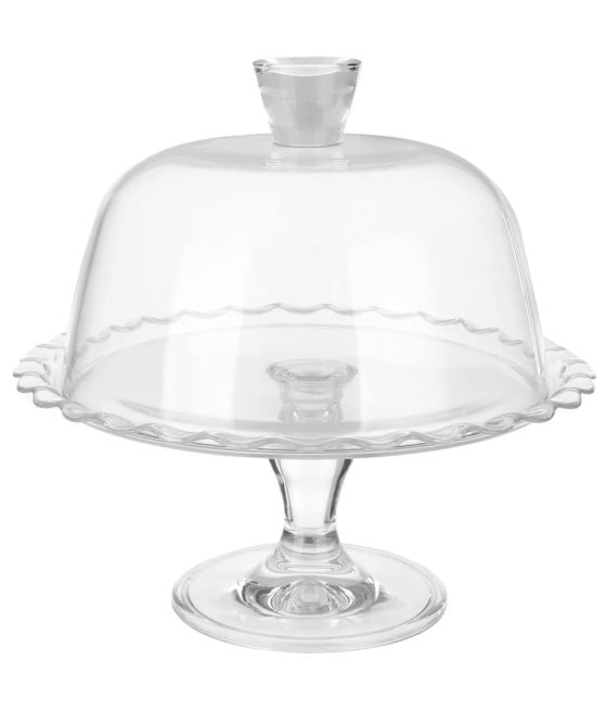 ALZATA PORTA TORTA CON COPERCHIO TRASPARENTE VETRO 26X26X26CM