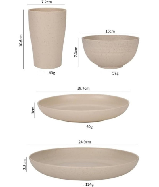 SET 16 STOVIGLIE IN PAGLIA DI GRANO INFRANGIBILI POSATE RIUTILIZZABILI