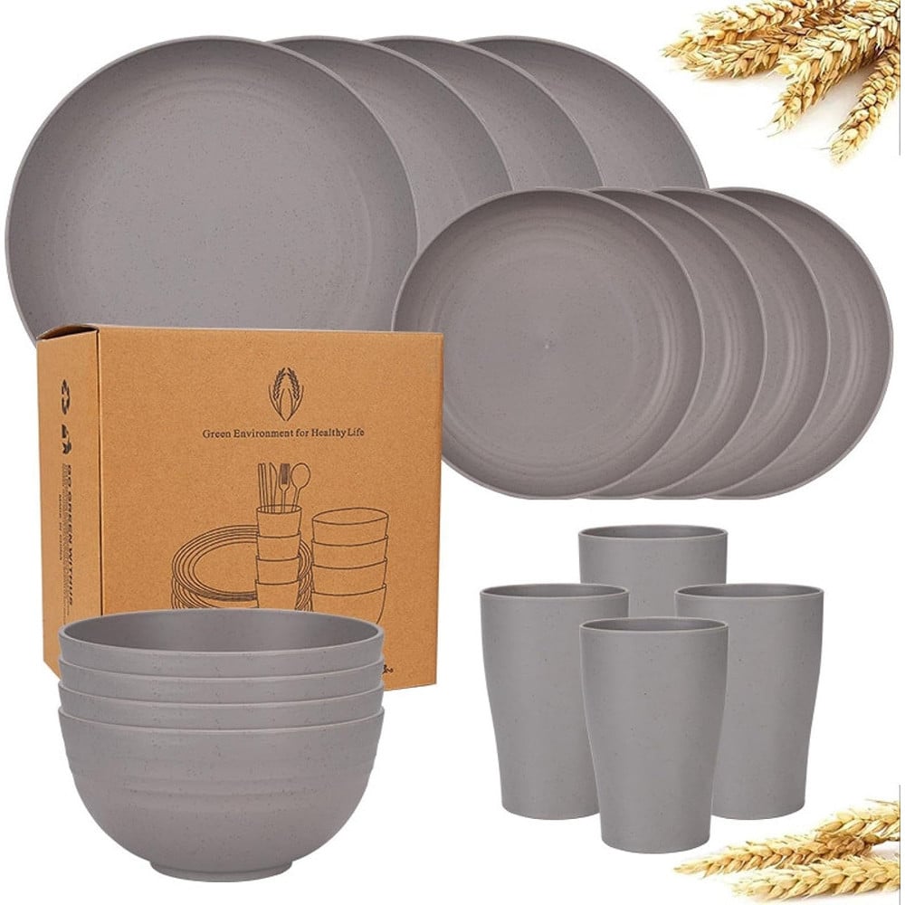 SET 16 STOVIGLIE IN PAGLIA DI GRANO INFRANGIBILI POSATE RIUTILIZZABILI