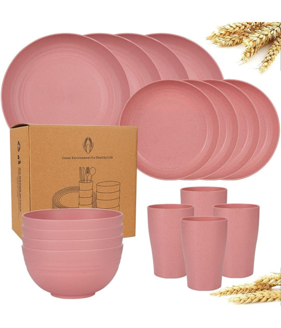 SET 16 STOVIGLIE IN PAGLIA DI GRANO INFRANGIBILI POSATE RIUTILIZZABILI