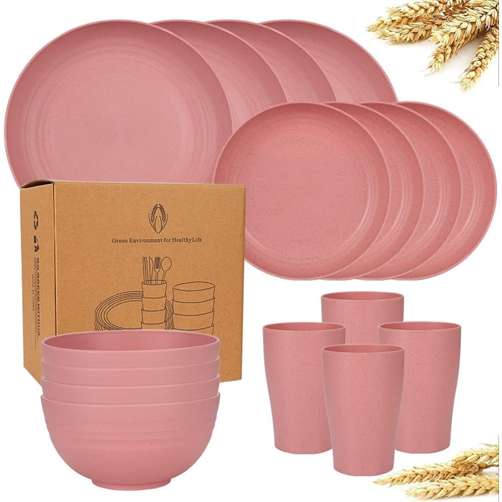 SET 16 STOVIGLIE IN PAGLIA DI GRANO INFRANGIBILI POSATE RIUTILIZZABILI