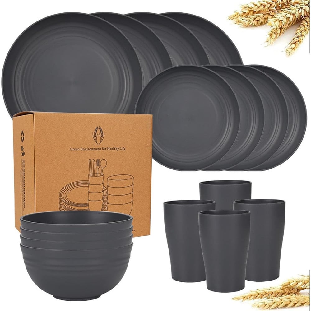 SET 16 STOVIGLIE IN PAGLIA DI GRANO INFRANGIBILI POSATE RIUTILIZZABILI