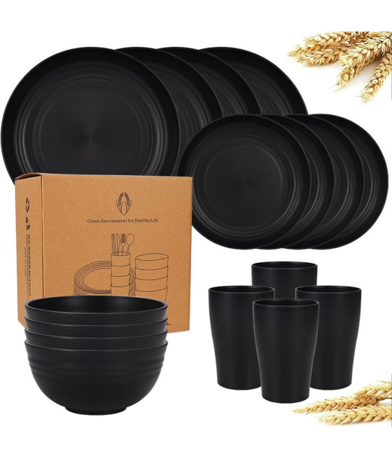 SET 16 STOVIGLIE IN PAGLIA DI GRANO INFRANGIBILI POSATE RIUTILIZZABILI