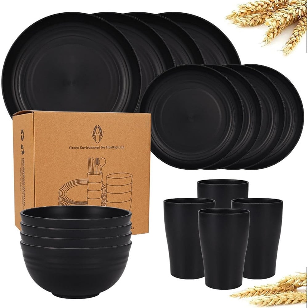 SET 16 STOVIGLIE IN PAGLIA DI GRANO INFRANGIBILI POSATE RIUTILIZZABILI