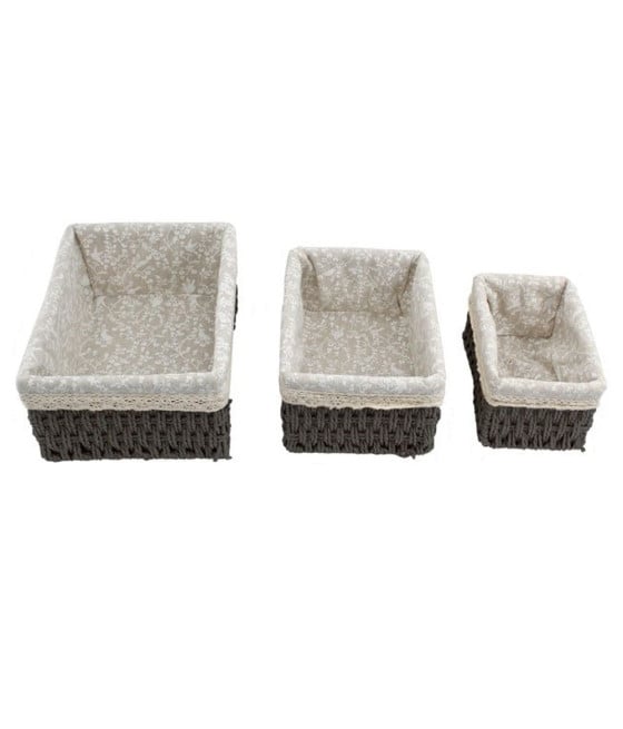 3 PORTA OGGETTI ORGANIZER CESTINO INTRECCIATO CON FODERA TESSUTO 79157