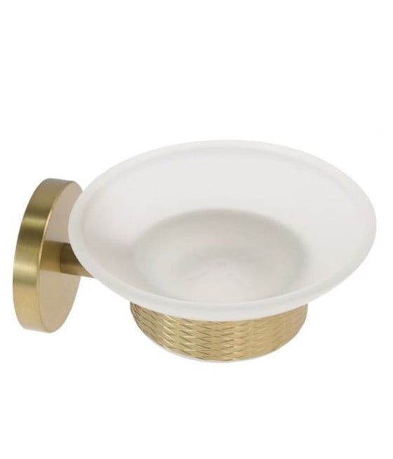 PORTA SAPONE IN ACCIAIO ORO CON PIATTINO VETRO SATINATO BAGNO 87927