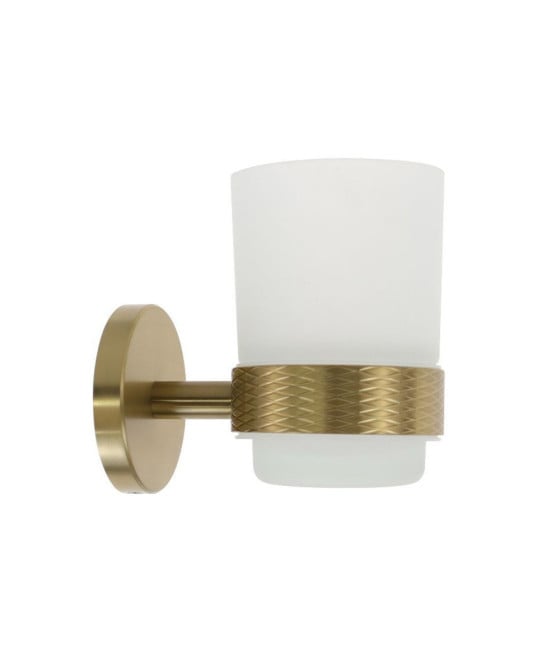 PORTA SPAZZOLINI DENTI IN ACCIAIO ORO CON BICCHIERE VETRO SATINATO 87928