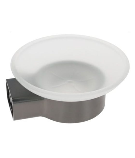 PORTA SAPONE PARETE ACCIAIO GRIGIO PIATTINO VETRO SATINATO BAGNO 87937