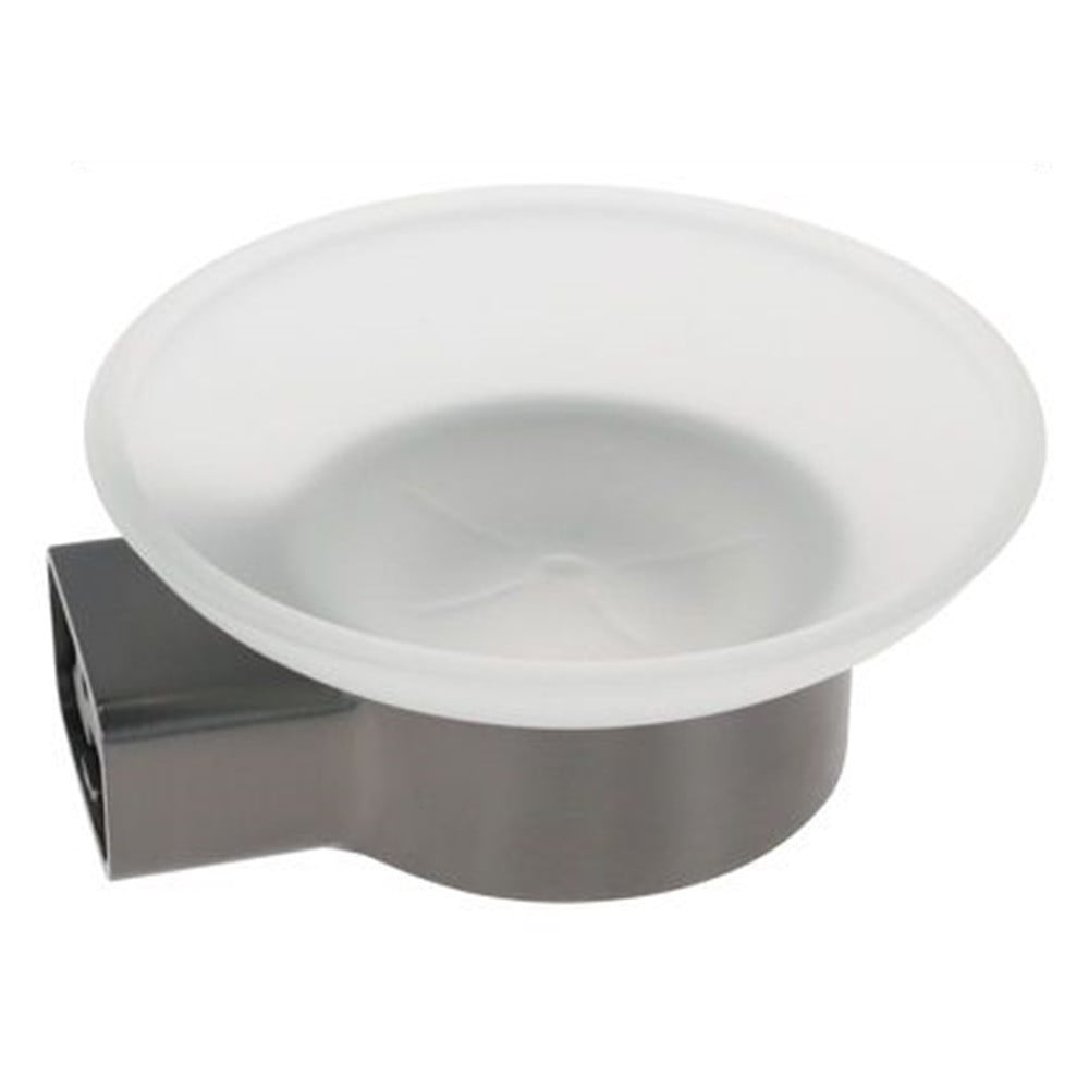 PORTA SAPONE PARETE ACCIAIO GRIGIO PIATTINO VETRO SATINATO BAGNO 87937