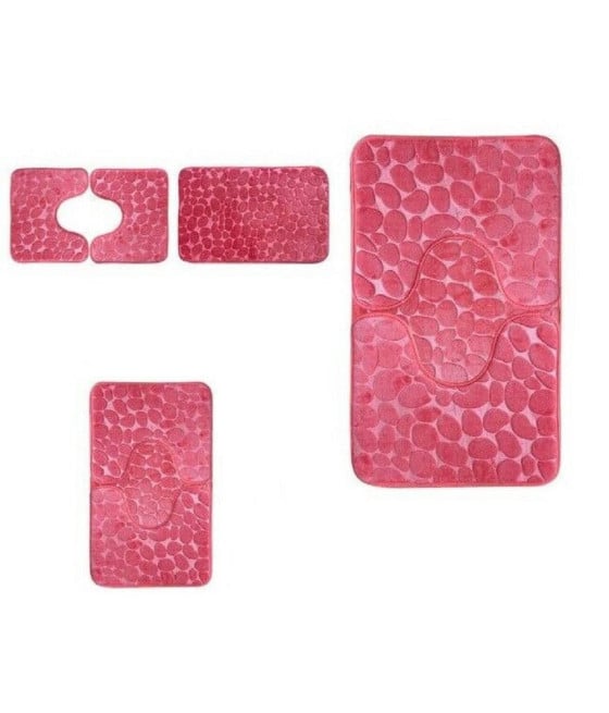 SET 3 TAPPETI TAPPETINI ANTISCIVOLO PER BAGNO ARREDO COLORE ROSA 59335