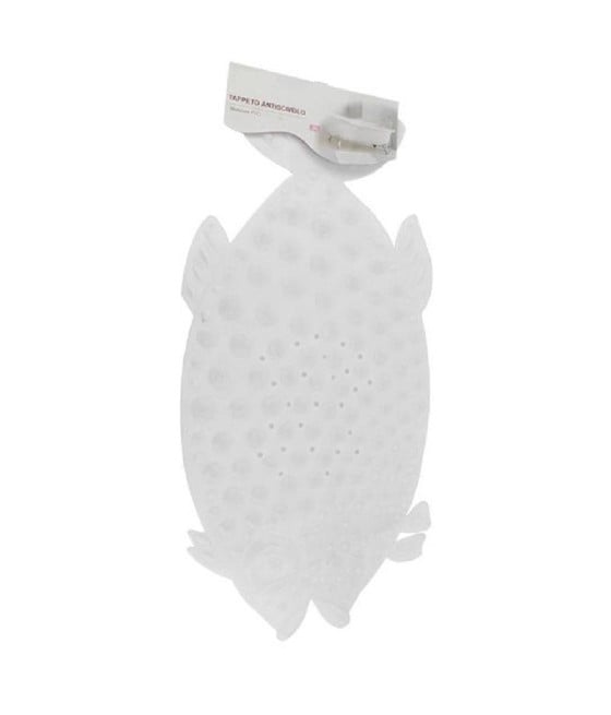 TAPPETO PVC PESCE BIANCO ANTISCIVOLO VASCA BAGNO DOCCIA 74X36 CM 59614