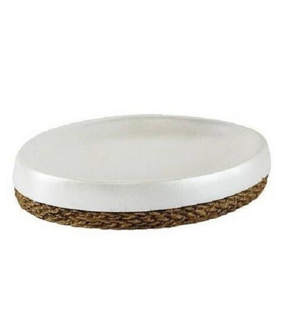 PIATTO PIATTINO PORTA SAPONE SAPONETTA BAGNO CERAMICA BIANCA CORDA