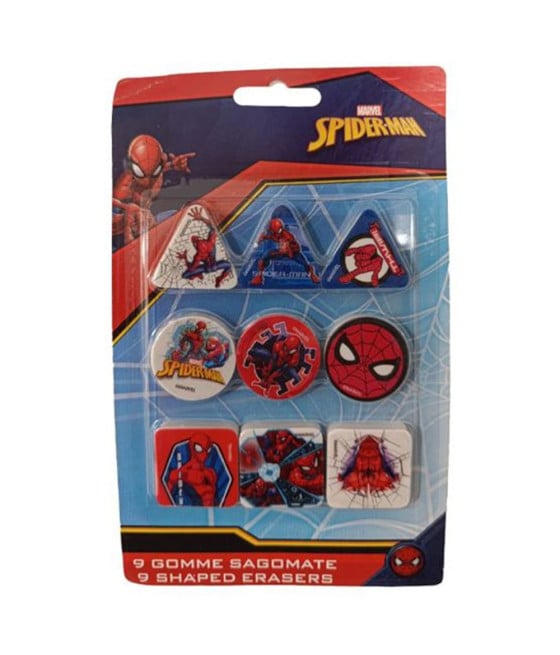 KIT GOMME PER CANCELLARE 9PZ SAGOMATE TEMA SPIDERMAN PER BAMBINI 955326