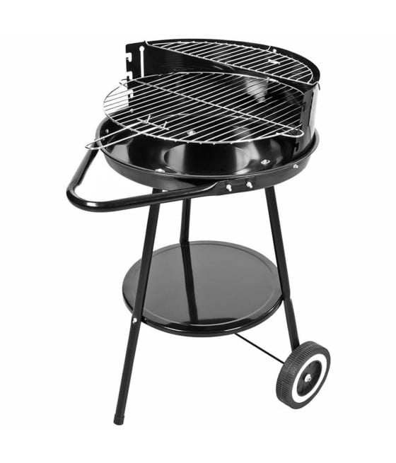 BARBECUE CON RUOTE RIPIANO GRIGLIA TONDA IN ACCIAIO FORNACELLA A CARBONE