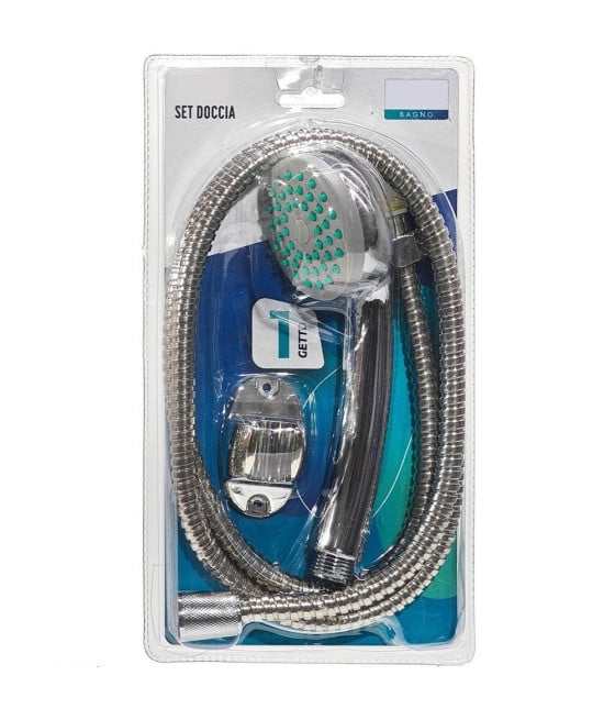 SET DOCCIA DOCCETTA 1 GETTO TUBO FLESSIBILE 150CM SUPPORTO PARETE