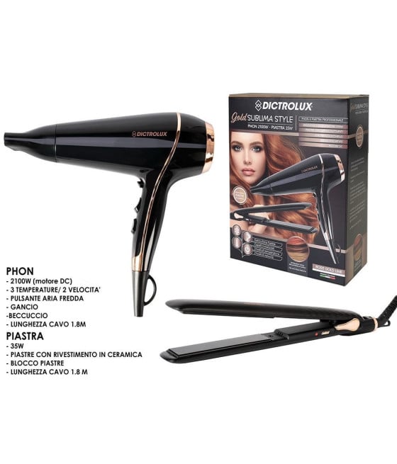 SET PROFESSIONALE ASCIUGACAPELLI PHON 2100 W + PIASTRA PER CAPELLI 35W