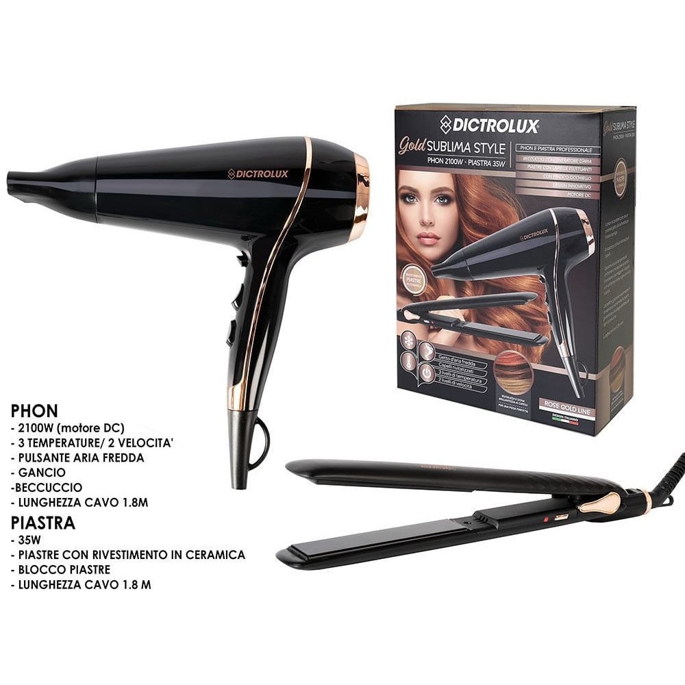 SET PROFESSIONALE ASCIUGACAPELLI PHON 2100 W + PIASTRA PER CAPELLI 35W