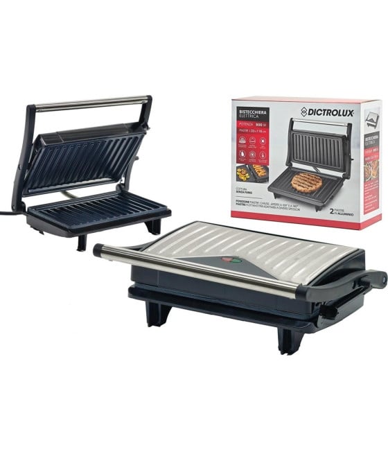 BISTECCHIERA ELETTRICA 800W COTTURA SENZA FUMO OLIO 2 PIASTRE ALLUMINIO