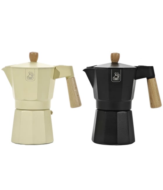 CAFFETTIERA ALLUMINIO MOKA 6 TAZZE MANICO POMELLO LEGNO UTENSILE CAFFÈ