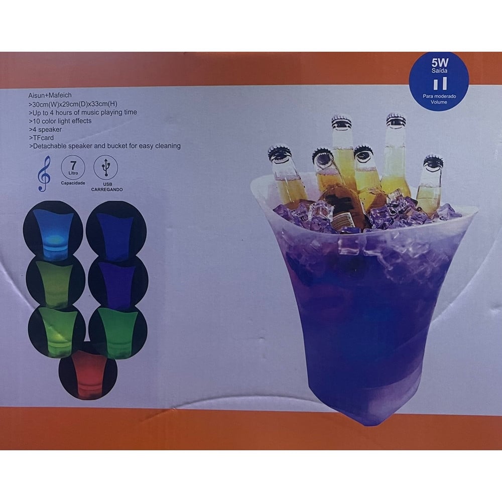 SECCHIELLO GHIACCIO LUCI A LED 7LT SECCHIO REFRIGERANTE RICARICA TIPO C