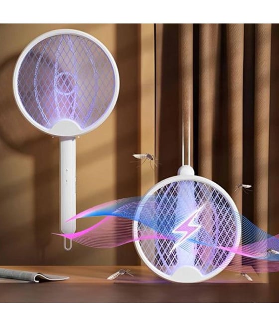 RACCHETTA ELETTRICA PIEGHEVOLE RICARICABILE TRAPPOLA INSETTI 4 IN 1 LUCE UV