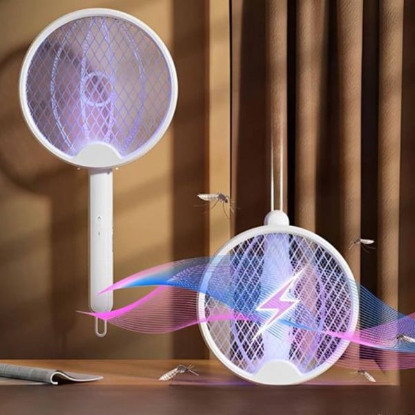 RACCHETTA ELETTRICA PIEGHEVOLE RICARICABILE TRAPPOLA INSETTI 4 IN 1 LUCE UV