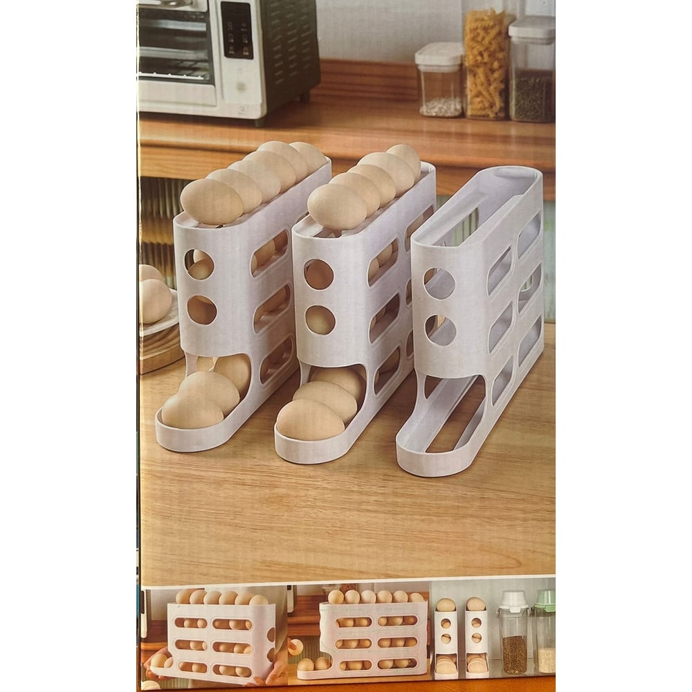 DISPENSER PORTAUOVA ORGANIZZATORE RIPIANO FRIGO CUCINA UOVO A ROTOLAMENTO