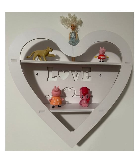 MENSOLA SCAFFALE PARETE A FORMA DI CUORE CON SCRITTA LOVE A 2 RIPIANI