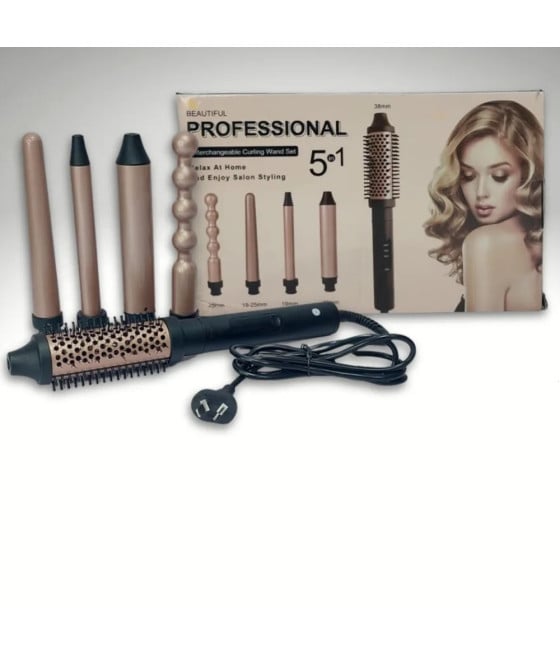 SET PROFESSIONALE 5IN1 ARRICCIACAPELLI SPAZZOLA ACCESSORI INTERCAMBIABILI
