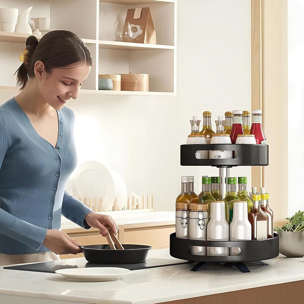 PORTASPEZIE ORGANIZER MENSOLA GIREVOLE 360° PER CUCINA BAGNO 2 LIVELLI
