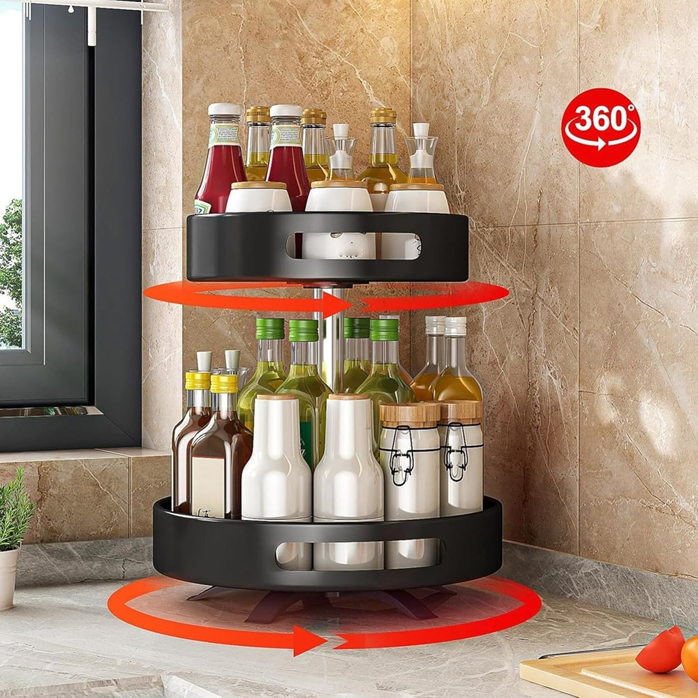 PORTASPEZIE ORGANIZER MENSOLA GIREVOLE 360° PER CUCINA BAGNO 2 LIVELLI