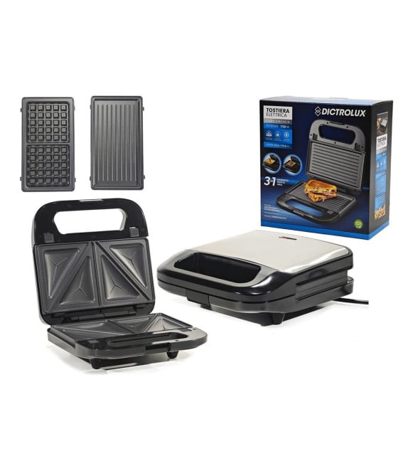 PIASTRA TOSTIERA ELETTRICA 3IN1 3 PIASTRE ANTIADERENTE INTERCAMBIABILI 750W