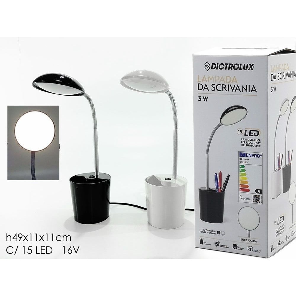 LAMPADA DA TAVOLO SCRIVANIA CON PORTAPENNE 3 WATT 15LED A LUCE CALDA