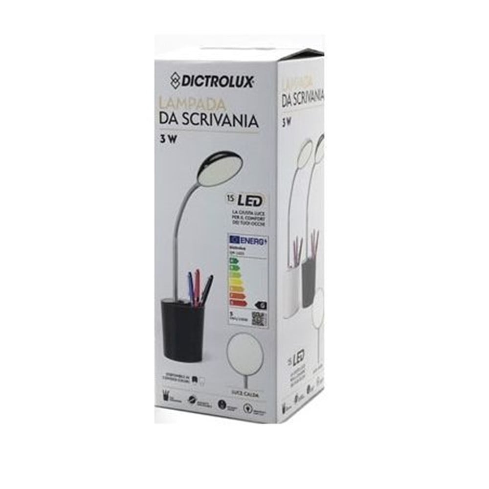 LAMPADA DA TAVOLO SCRIVANIA CON PORTAPENNE 3 WATT 15LED A LUCE CALDA