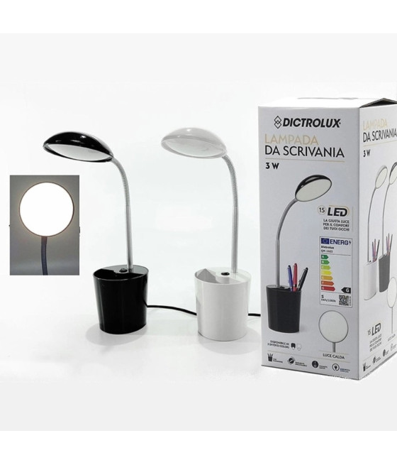 LAMPADA DA TAVOLO SCRIVANIA CON PORTAPENNE 3 WATT 15LED A LUCE CALDA