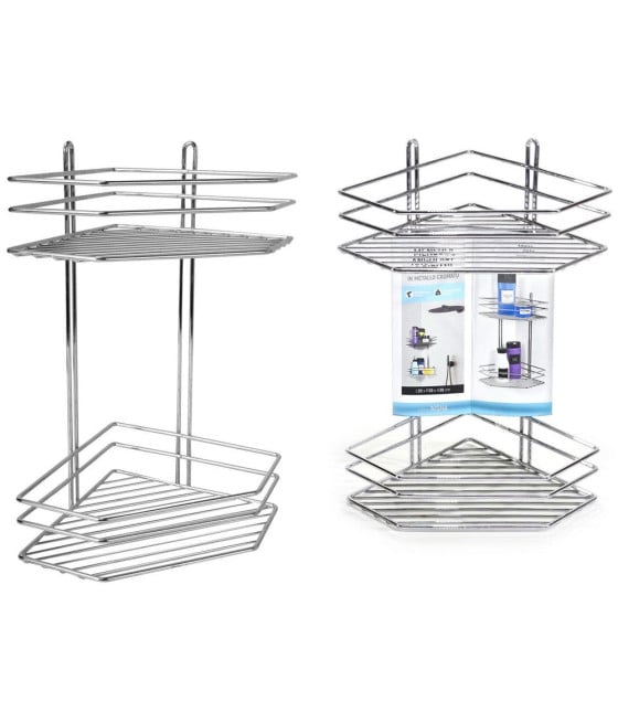 MENSOLA ANGOLARE SCAFFALE 2 RIPIANI BAGNO PORTASAPONE DOCCIA METALLO