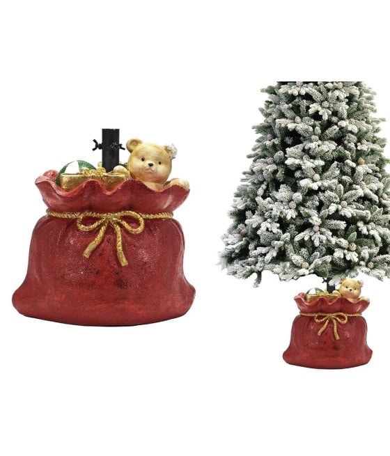 SUPPORTO PIEDE PER ALBERO DI NATALE ROSSO BASE SACCO REGALI CON ORSETTO