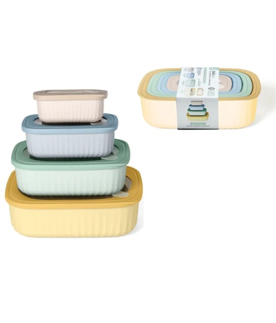 4PZ CONTENITORI RETTANGOLARI COPERCHI ERMETICI SALVASPAZIO IN PLASTICA
