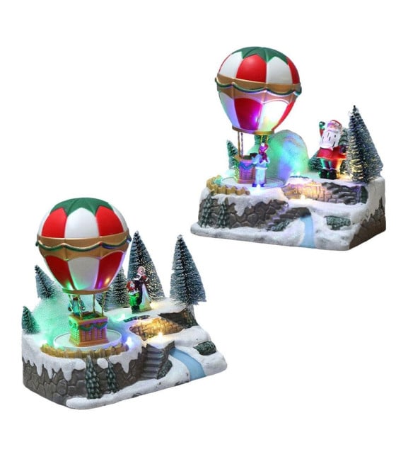 DECORAZIONE MONGOLFIERA NATALIZIA NEVE LUCI MUSICA MOVIMENTO 2 MODELLI